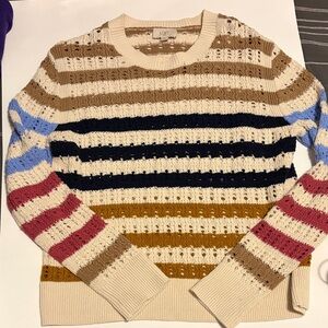 LOFT Women's Multicolor Striped Crewneck Sweater